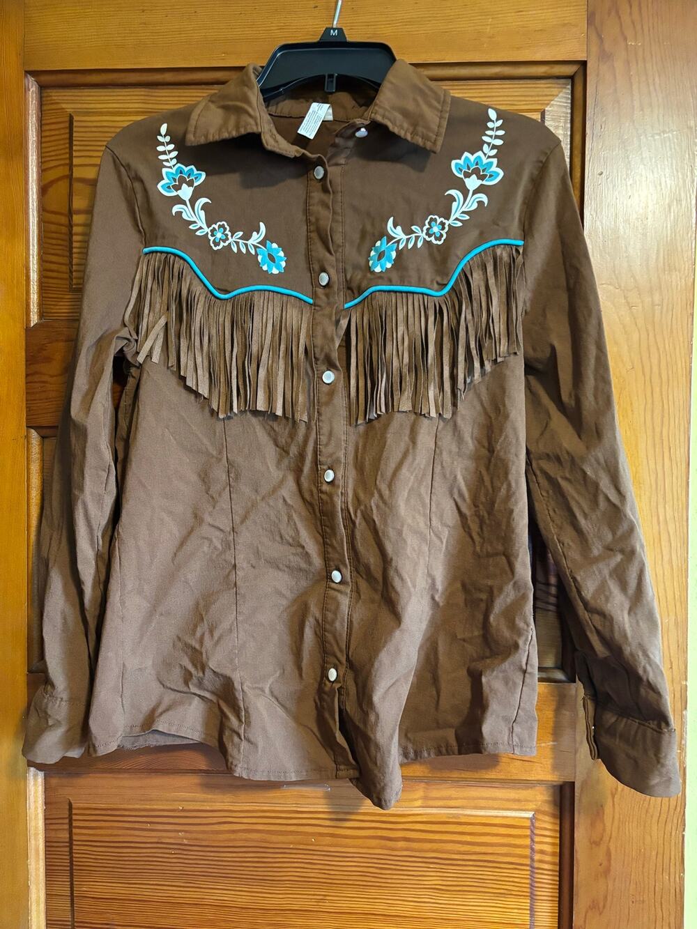 Suit Yourself Western Shirt w fringe. W M/L. Brown button up
